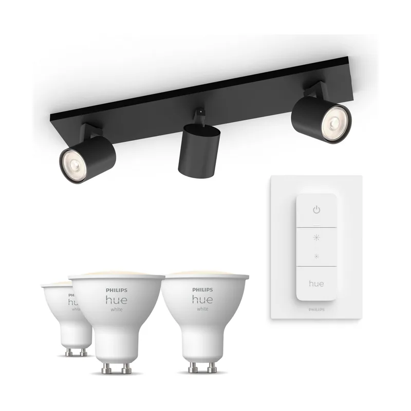 Philips Hue Pack X3 Focos Philips Runner + 3 Bombillas Gu10 Luz Blanca Cálida + Mando