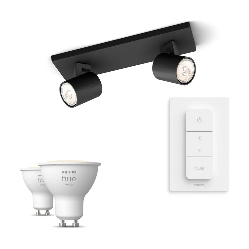 Philips Hue Pack X2 Focos Philips Runner + 2 Bombillas Gu10 Luz Blanca Cálida + Mando