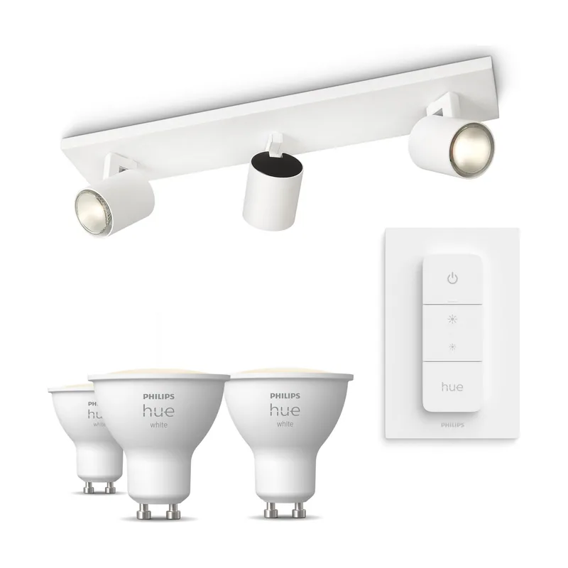 Philips Hue Pack X3 Focos Philips Runner + 3 Bombillas Gu10 Luz Blanca Cálida + Mando