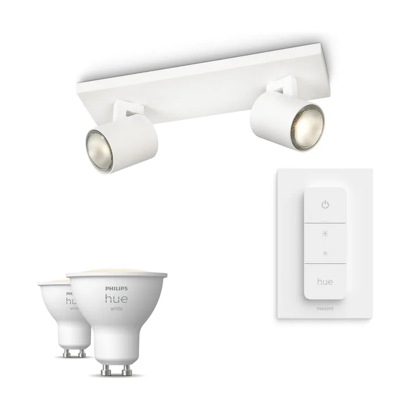 Philips Hue Pack X2 Focos Philips Runner + 2 Bombillas Gu10 Luz Blanca Cálida + Mando